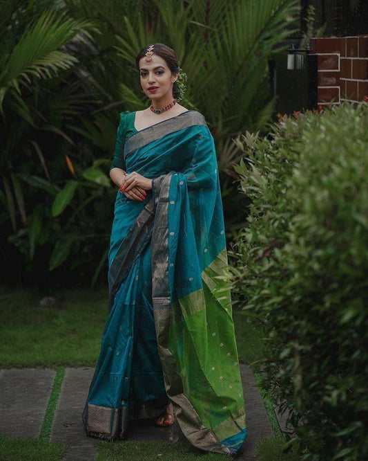 Classic Jacquard Silk Rama Color Saree