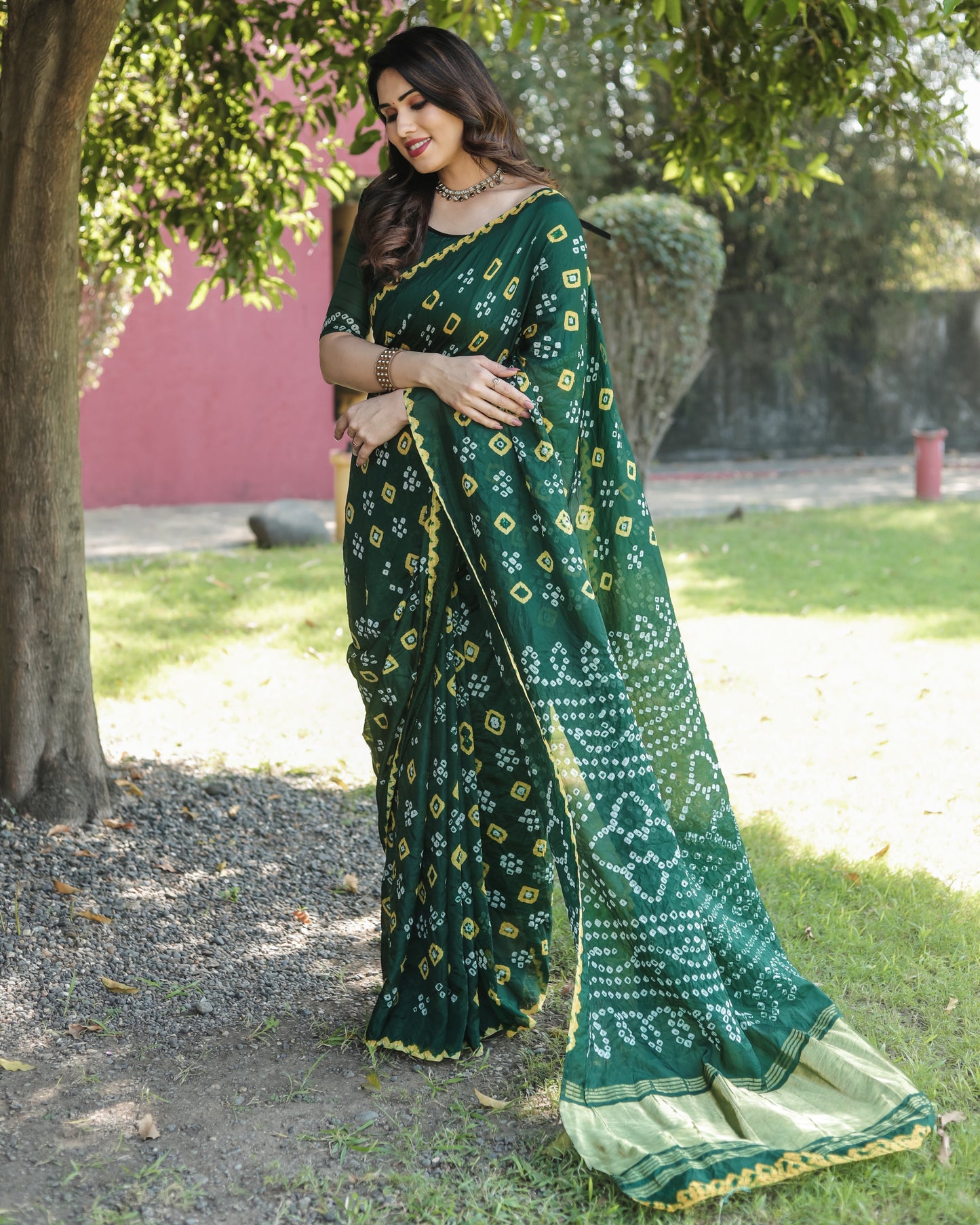 Luxuriant Bandhej Green Color Silk Saree