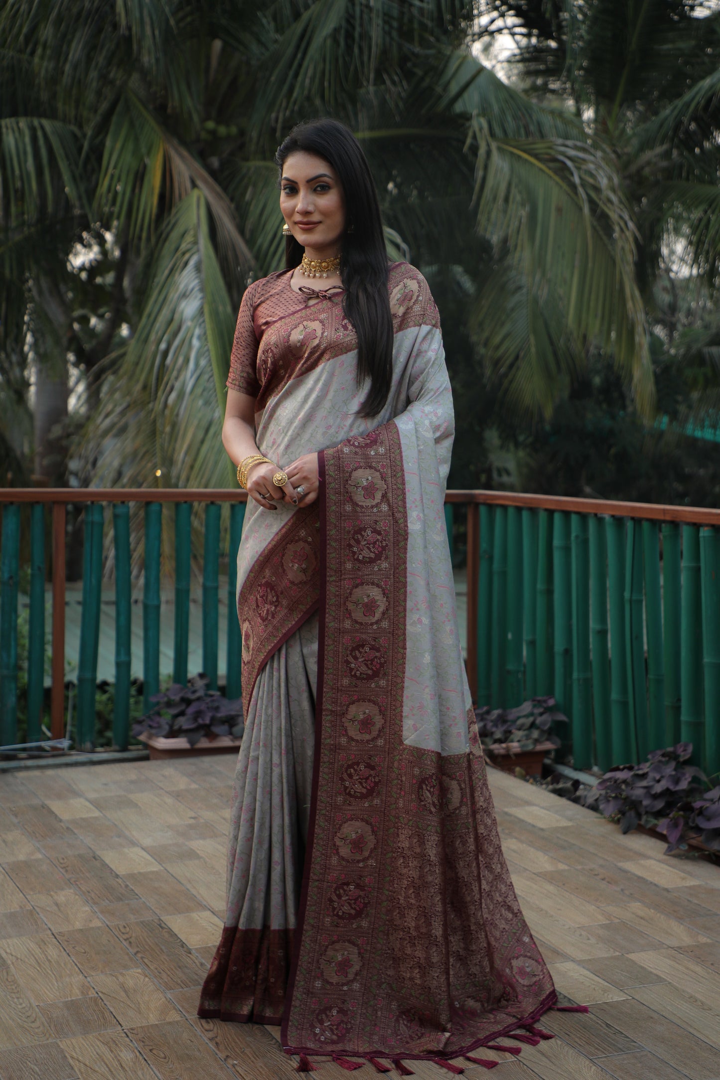 Charming Kanjivaram Grey Color Soft Silk Saree