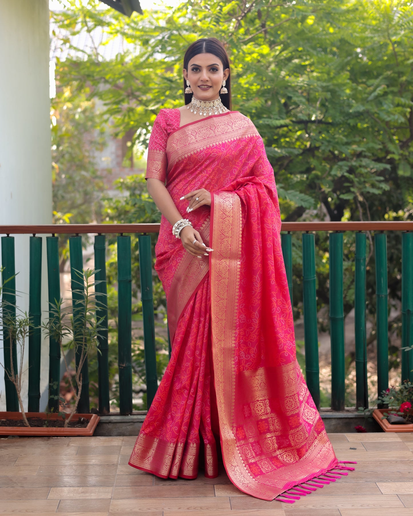 Lovely Silk Bandhej Pink Color Patola Sarees