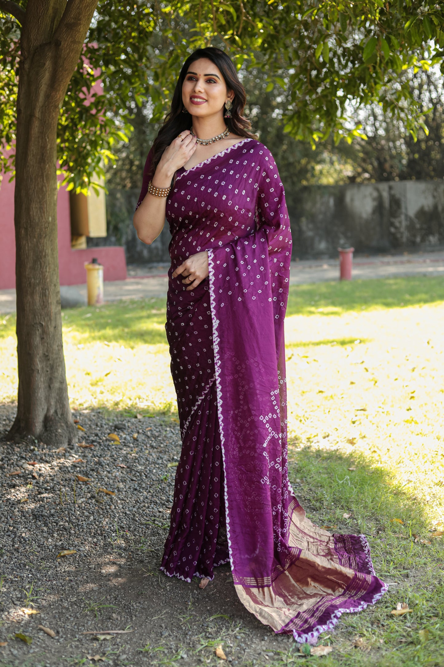 Gorgeous Pure Bandhej Purple Color  Silk Saree