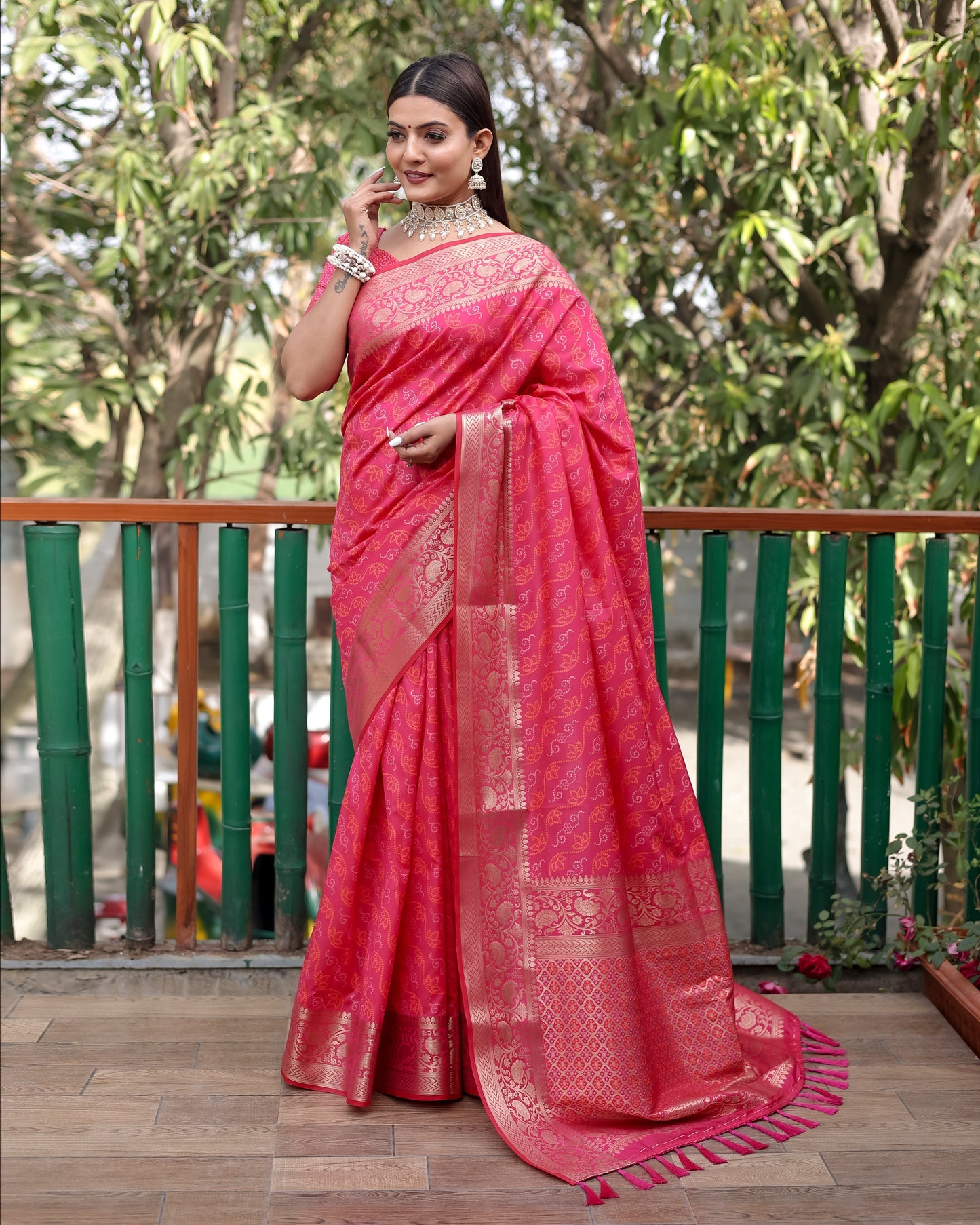 Shining Bandhej Patola Pink Color Silk Sarees