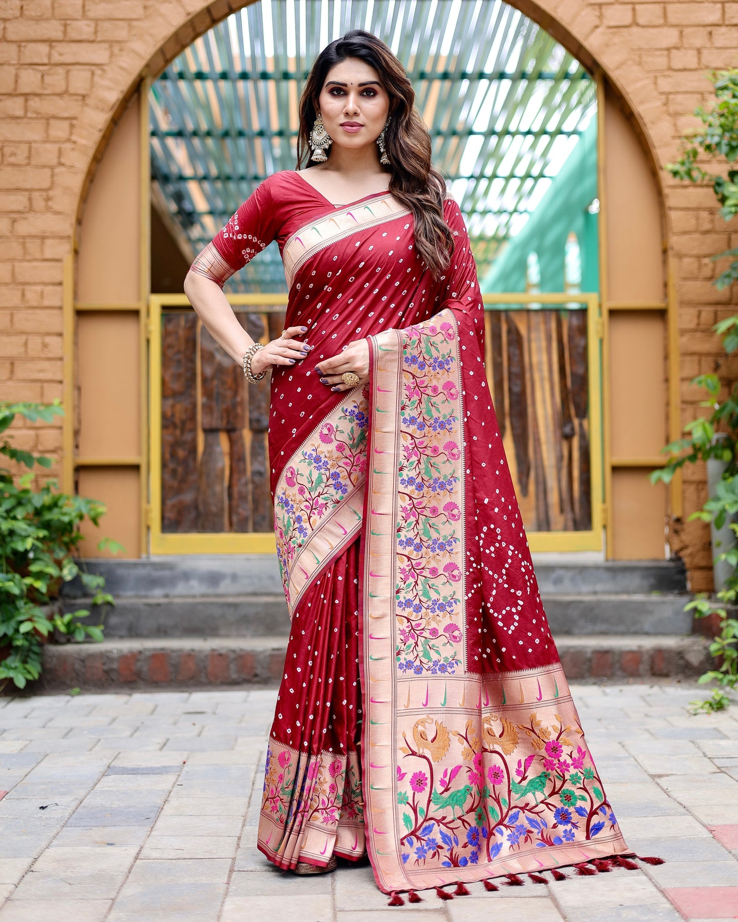 Charming Bandhej Paithani Red Color Silk Saree