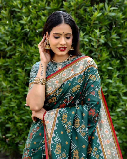 Designer Patola Silk Designed Green Sarees