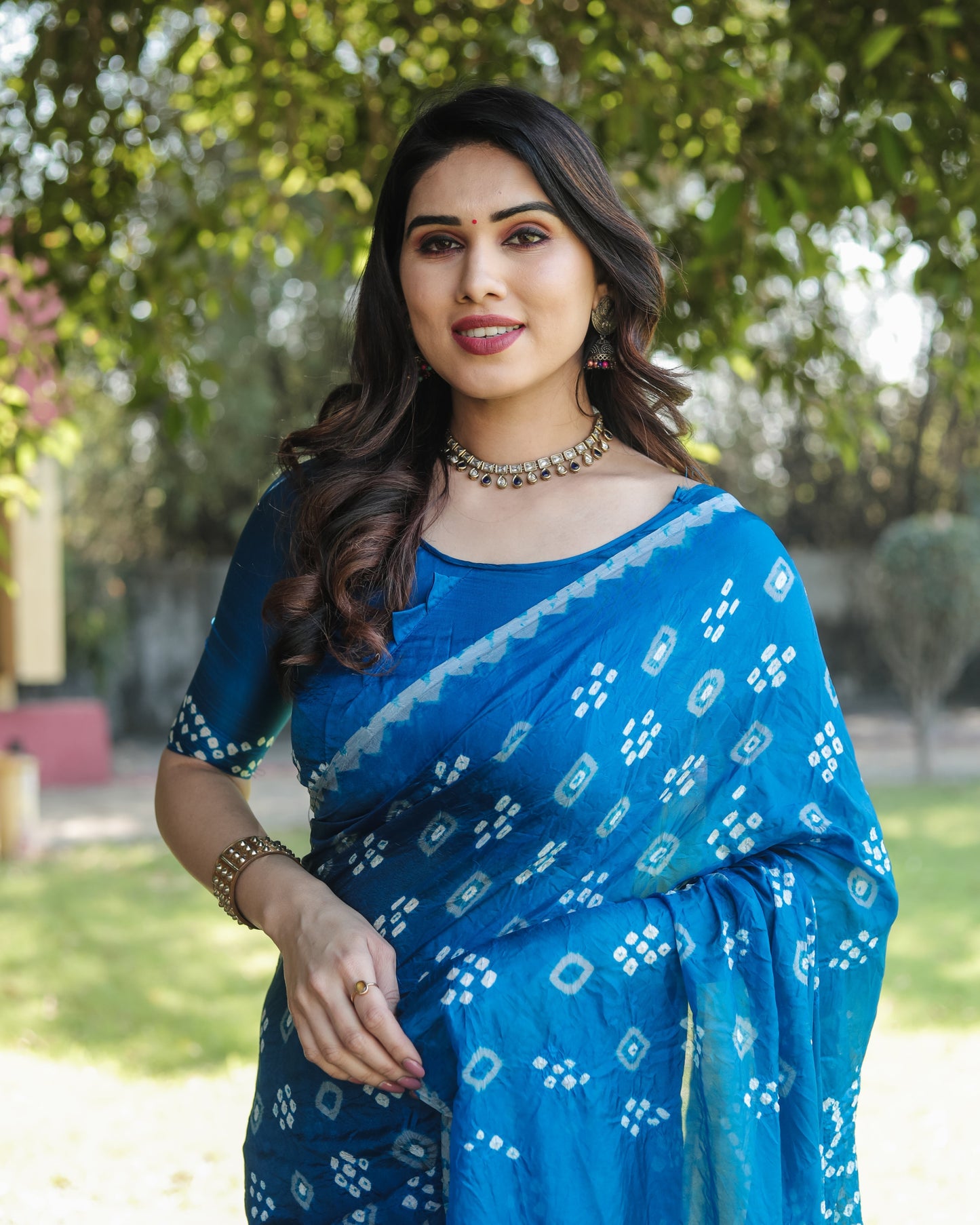 Luxuriant Bandhej Blue Color Silk Saree