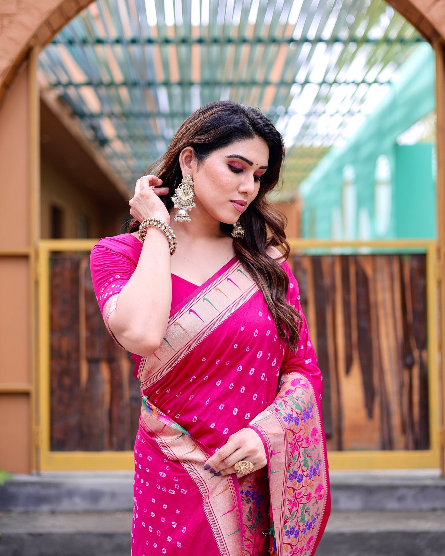 Charming Bandhej Paithani Pink Color Silk Saree