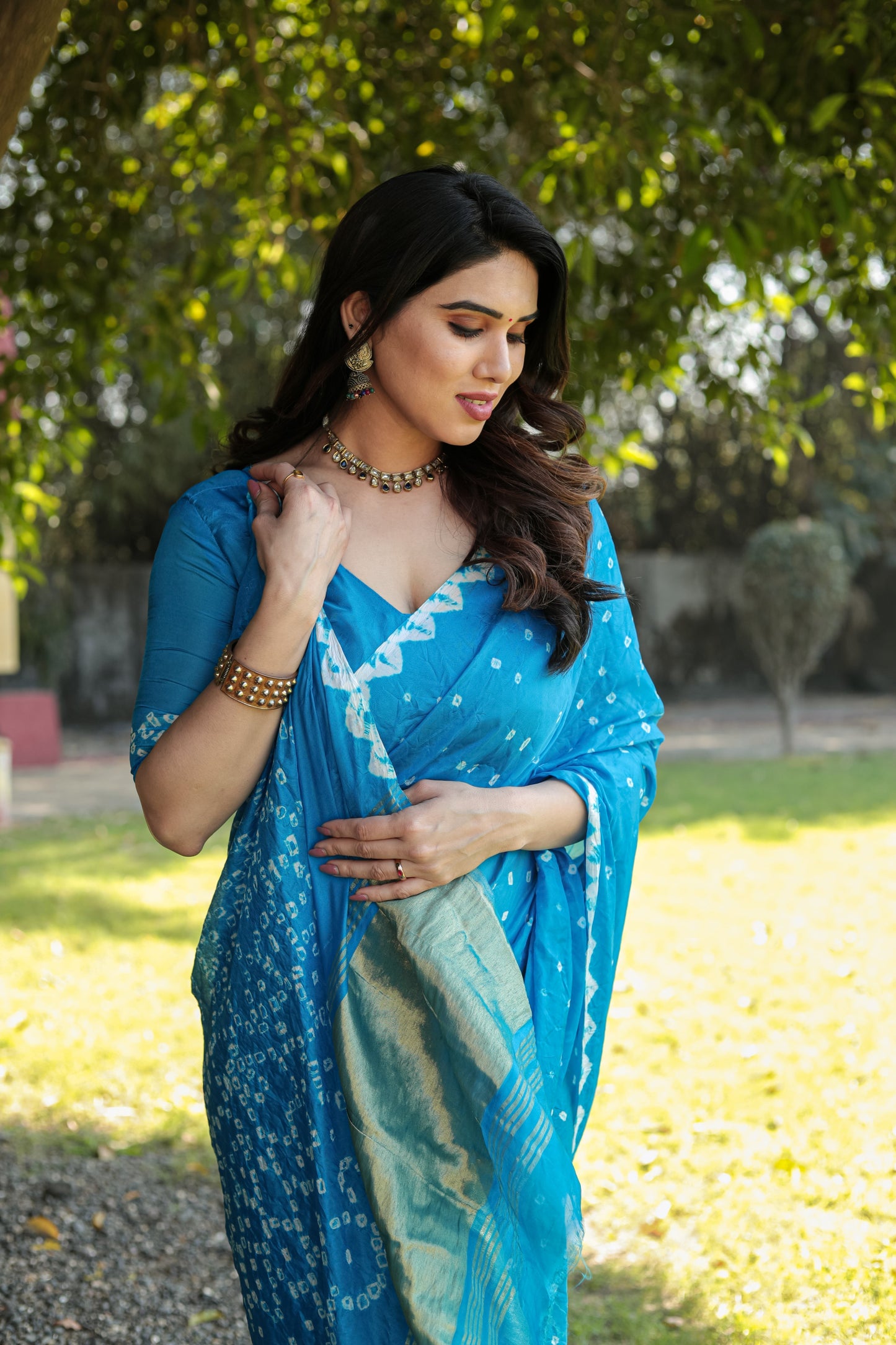 Gorgeous Pure Bandhej Sky Blue Color  Silk Saree