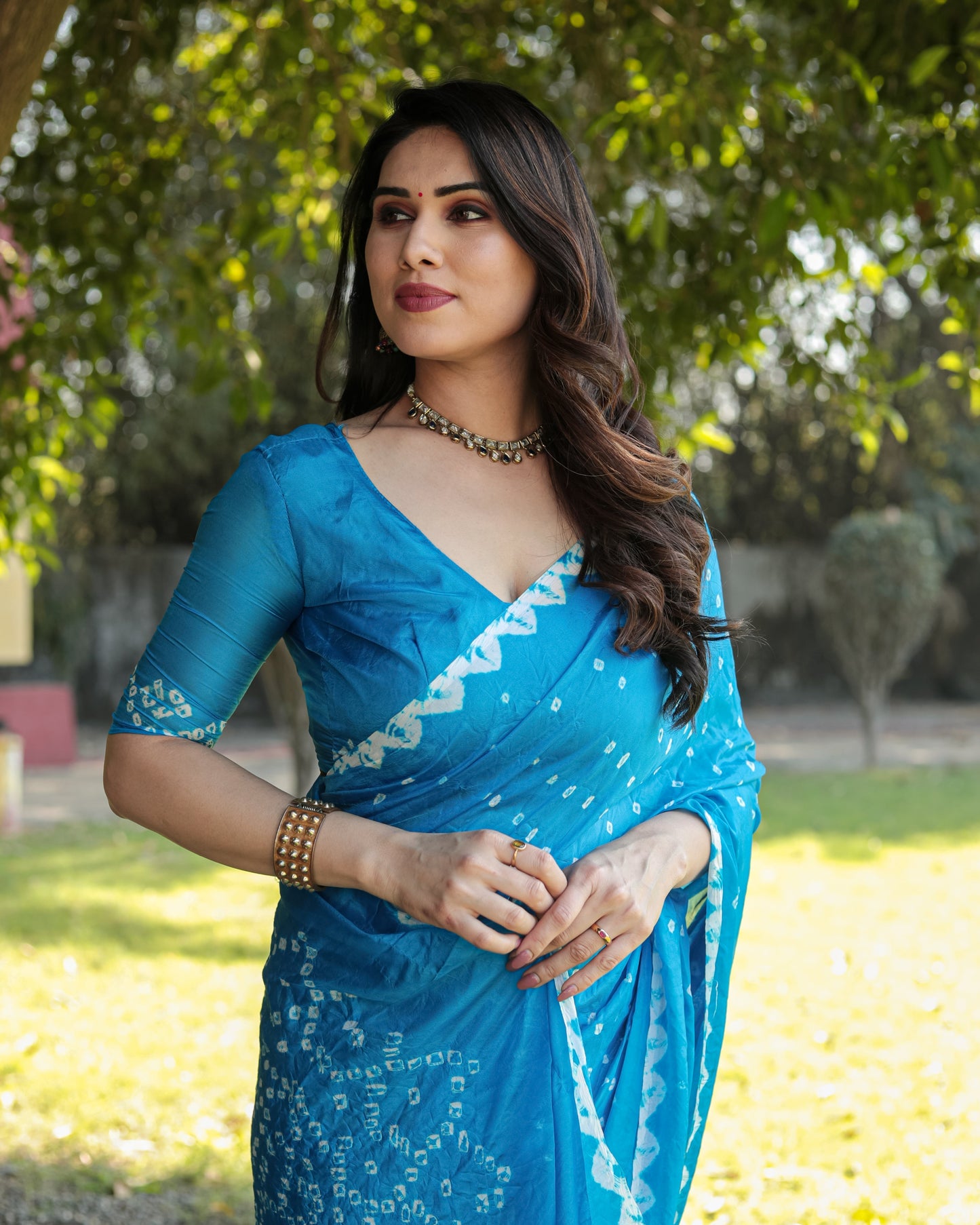 Gorgeous Pure Bandhej Sky Blue Color  Silk Saree