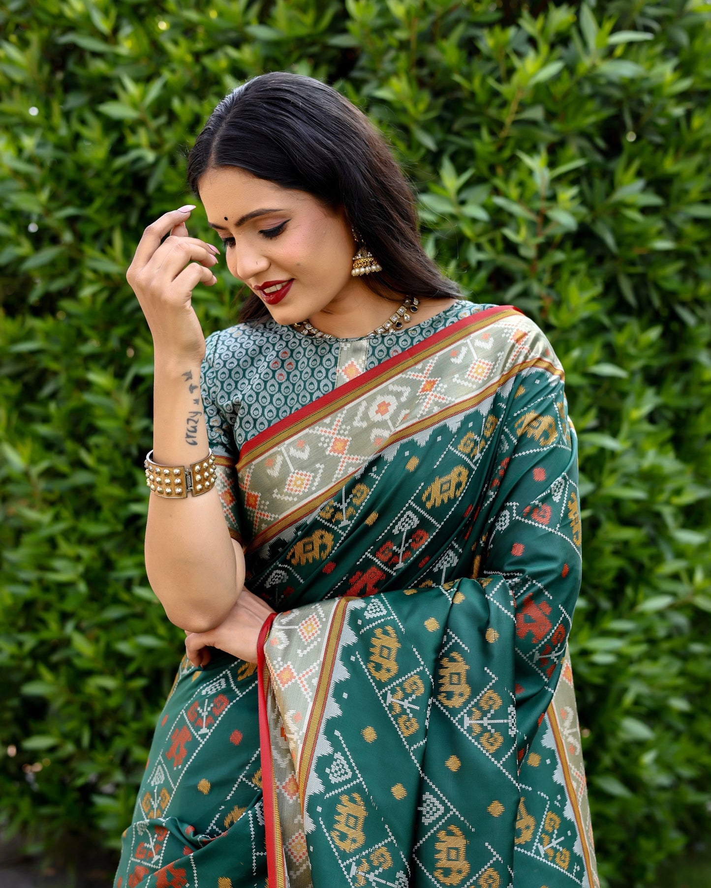 Designer Patola Silk Designed Green Sarees