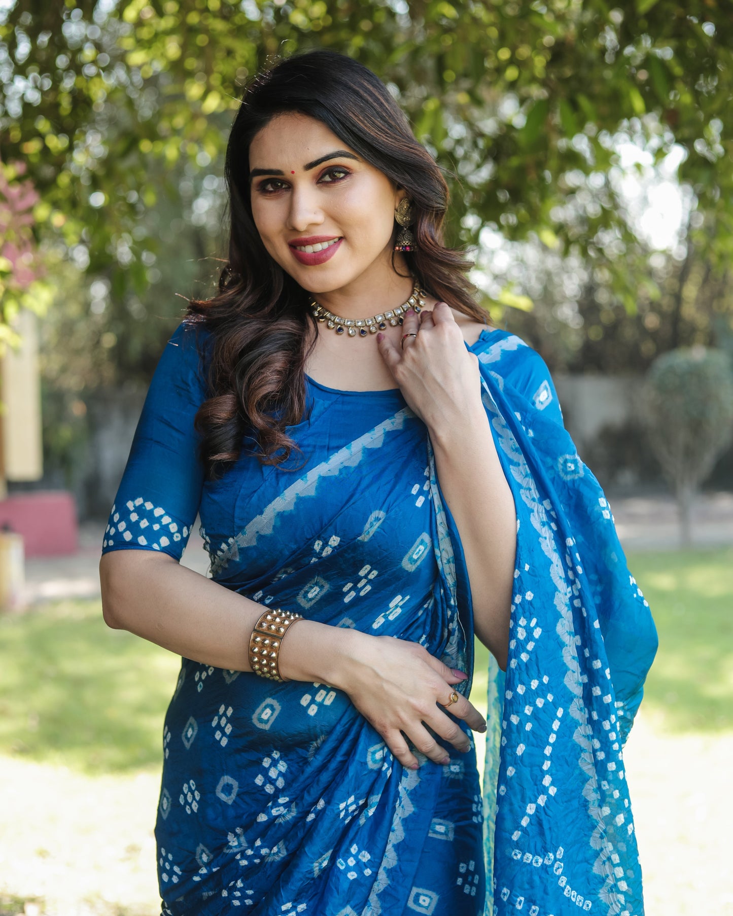 Luxuriant Bandhej Blue Color Silk Saree