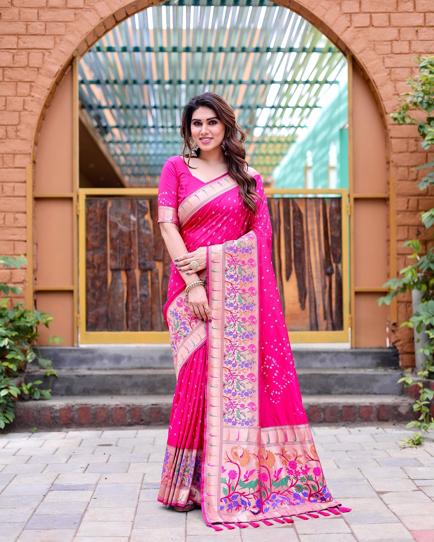 Charming Bandhej Paithani Pink Color Silk Saree