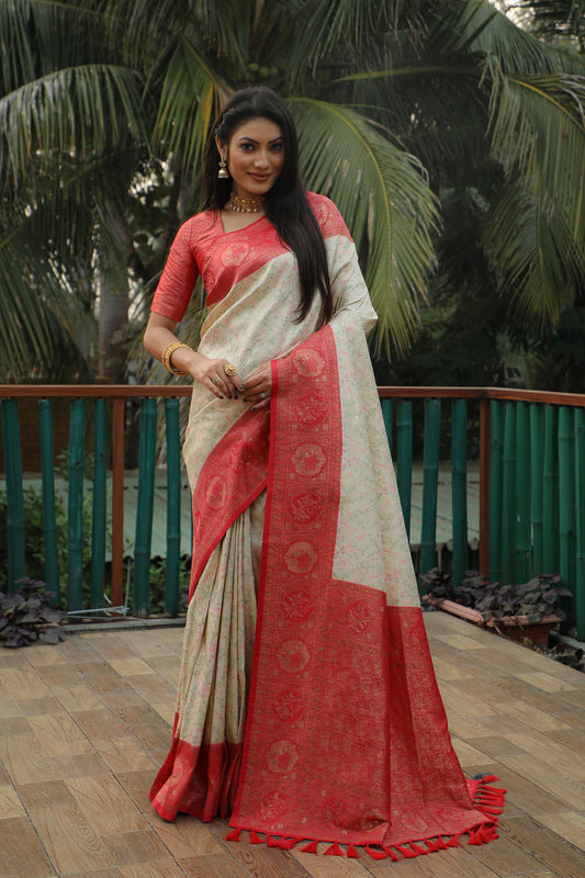 Charming Kanjivaram Off White Color Soft Silk Saree