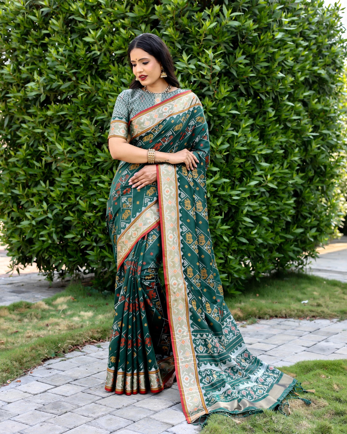 Designer Patola Silk Designed Green Sarees