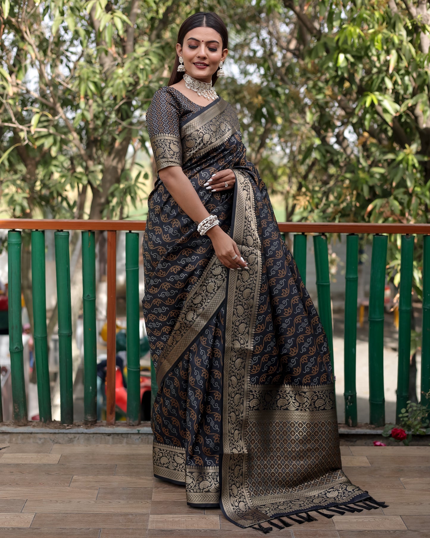 Shining Bandhej Patola Black Color Silk Sarees