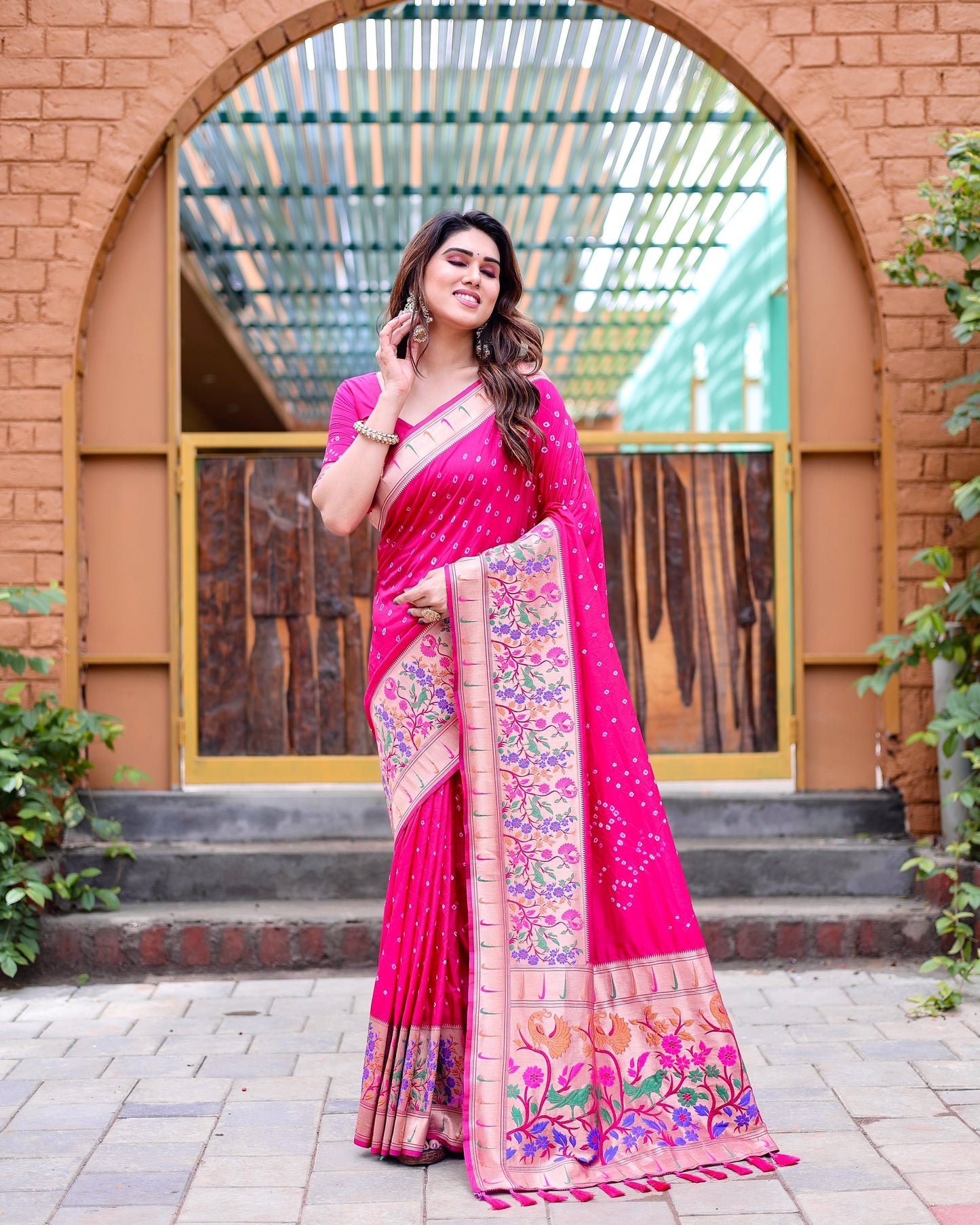 Charming Bandhej Paithani Pink Color Silk Saree