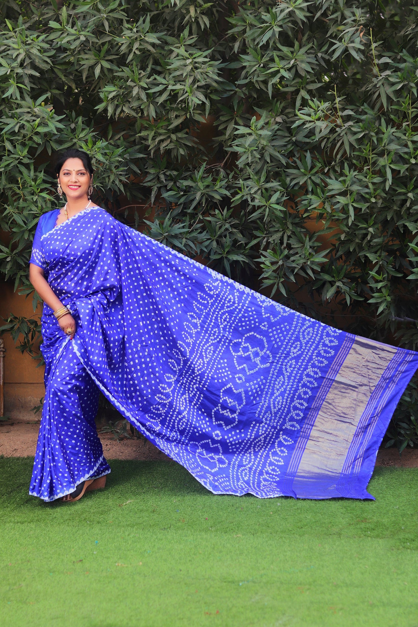 Glorious Bandhej Royal Blue Color Silk Saree