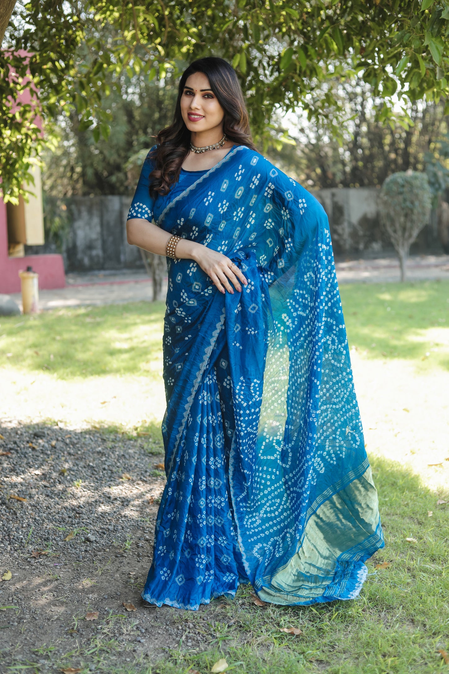 Luxuriant Bandhej Blue Color Silk Saree