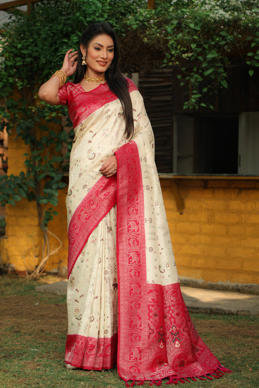 Innovative Soft Silk Zari Weaving Red Color Saree