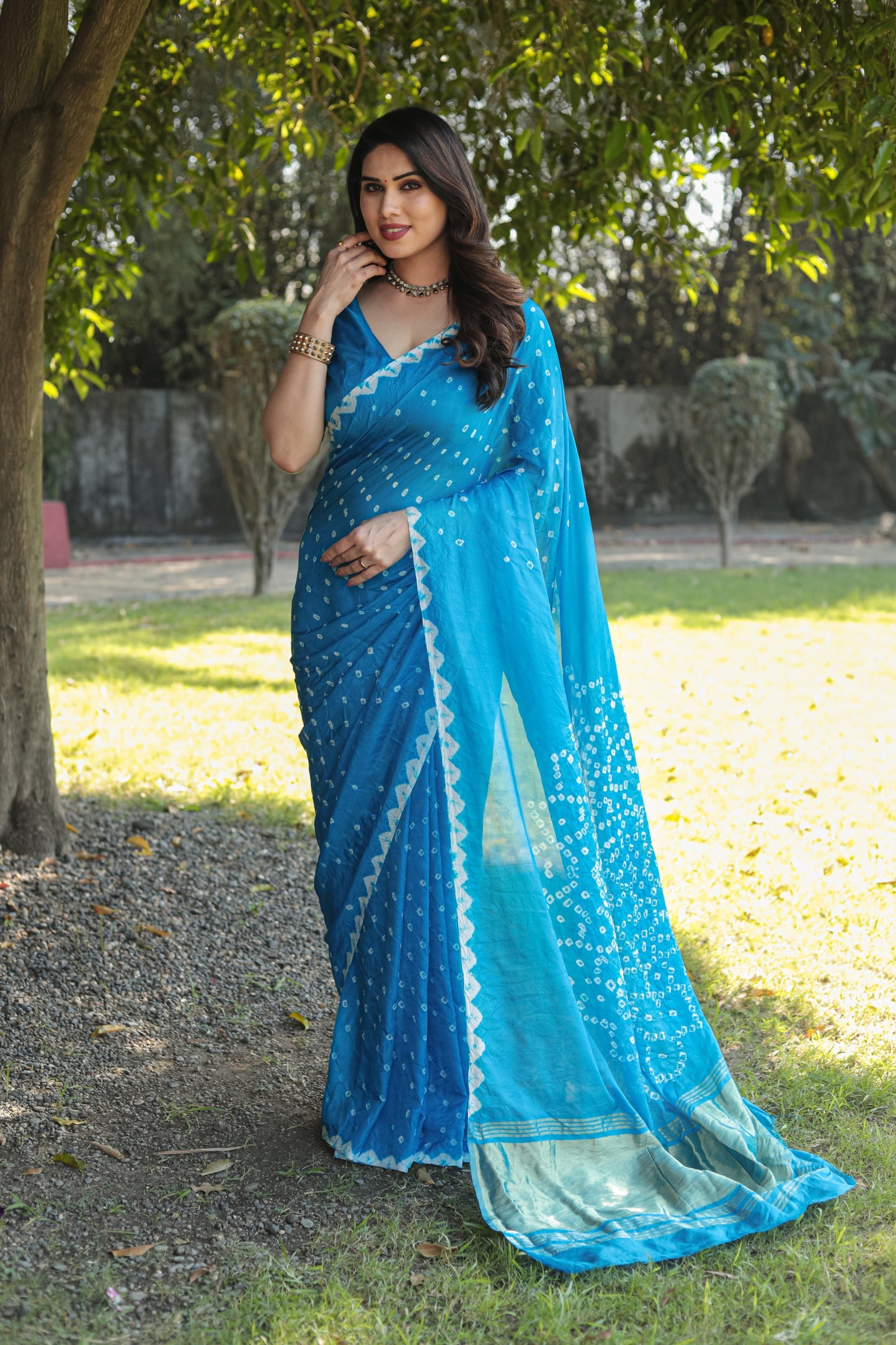 Gorgeous Pure Bandhej Sky Blue Color  Silk Saree