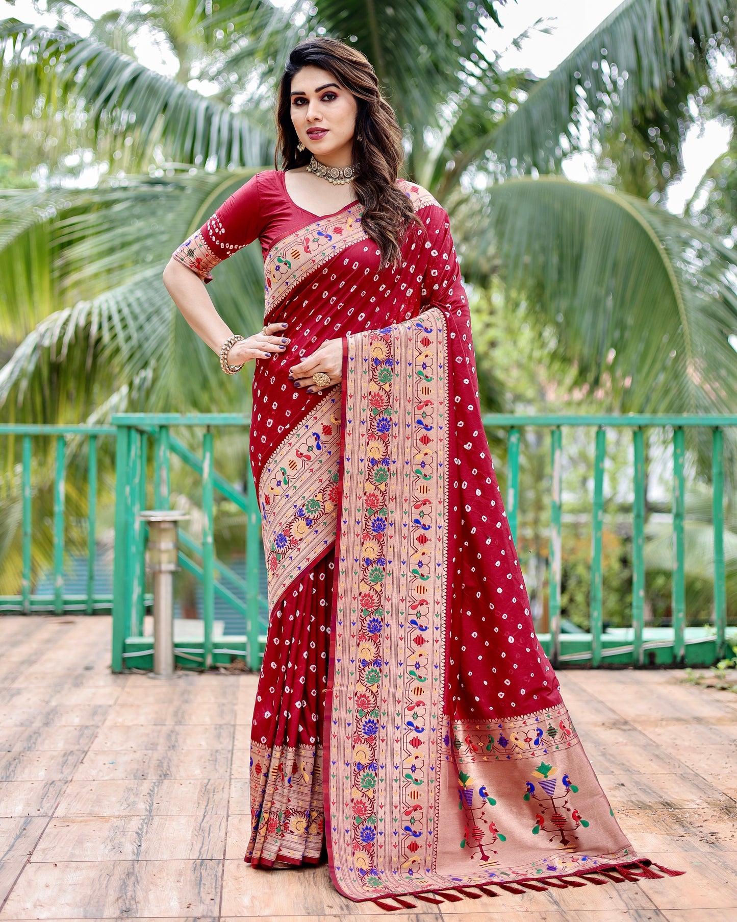 Glorious Paithani Bandhej Red Color Silk Saree