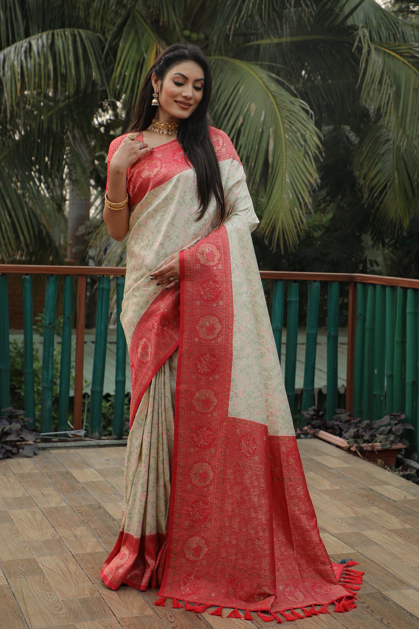 Charming Kanjivaram Off White Color Soft Silk Saree