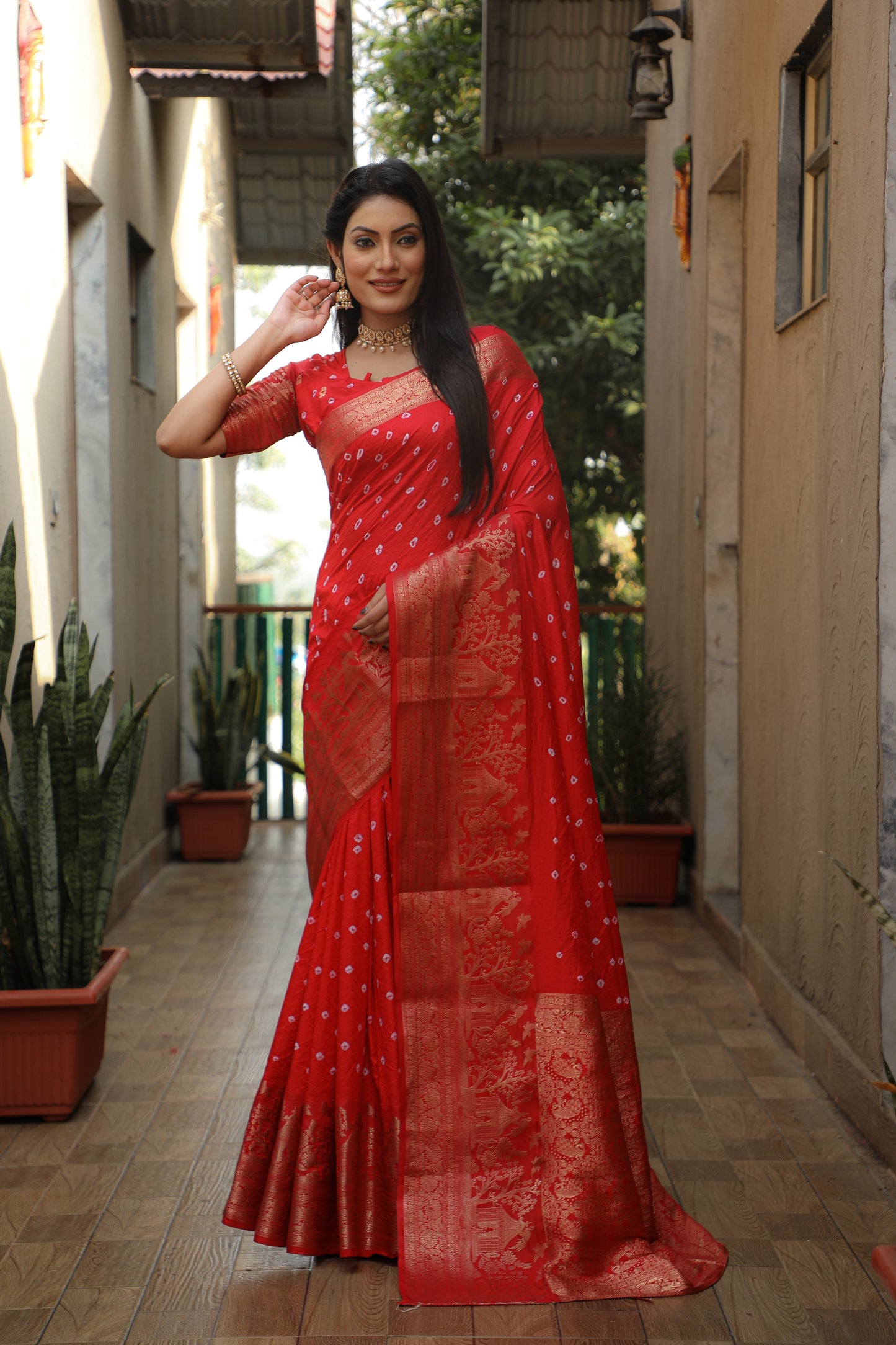 Attractive Bandhej Kanjivaram Orange Color Silk Saree