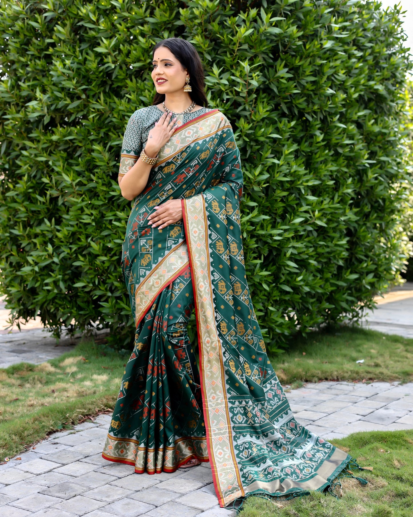 Designer Patola Silk Designed Green Sarees