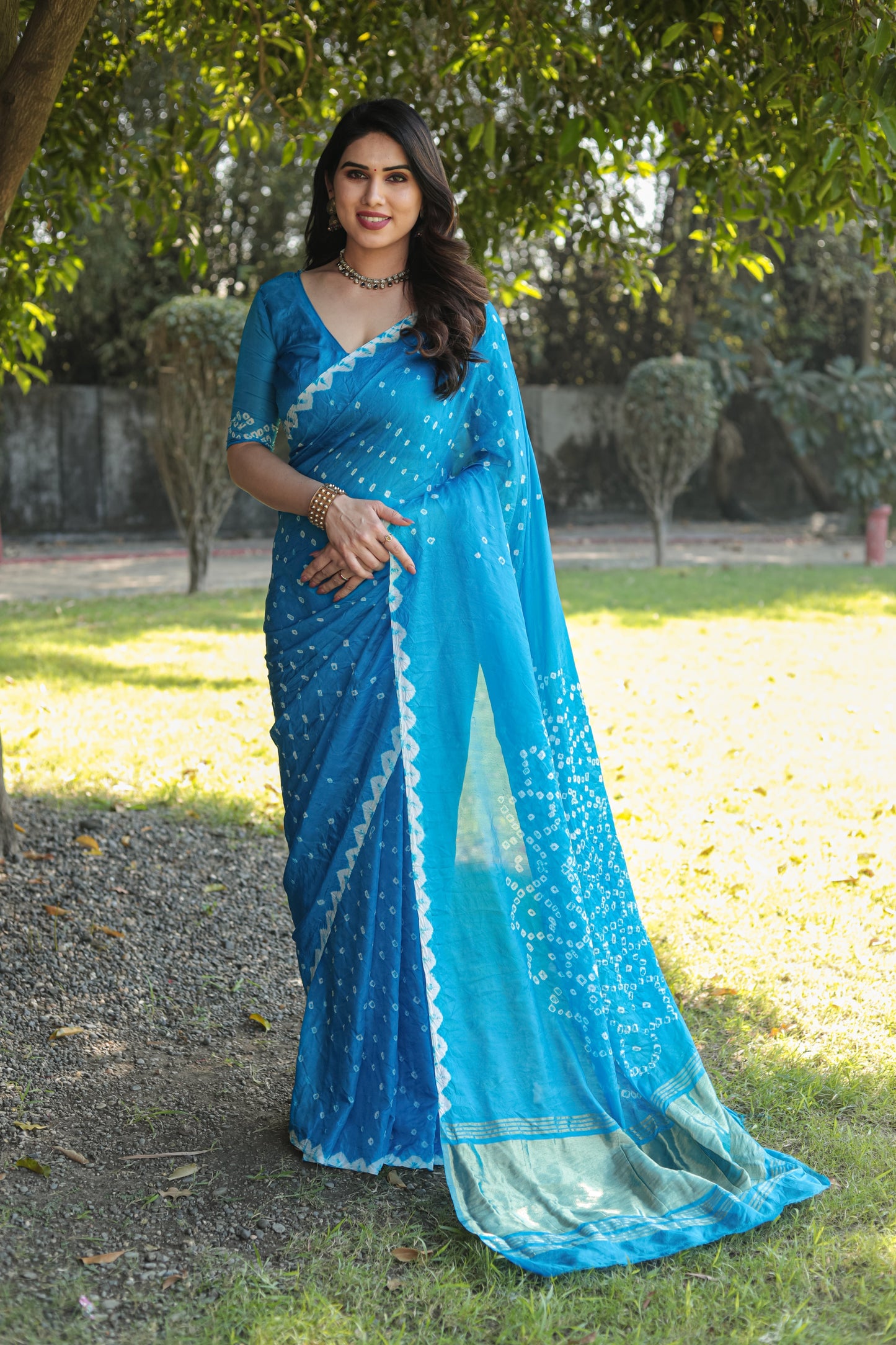 Gorgeous Pure Bandhej Sky Blue Color  Silk Saree