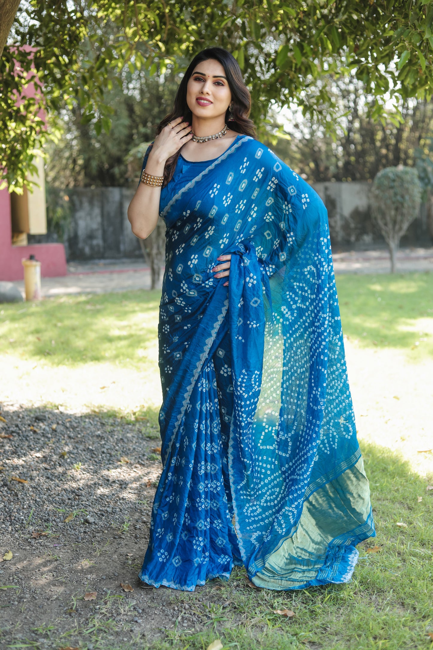 Luxuriant Bandhej Blue Color Silk Saree