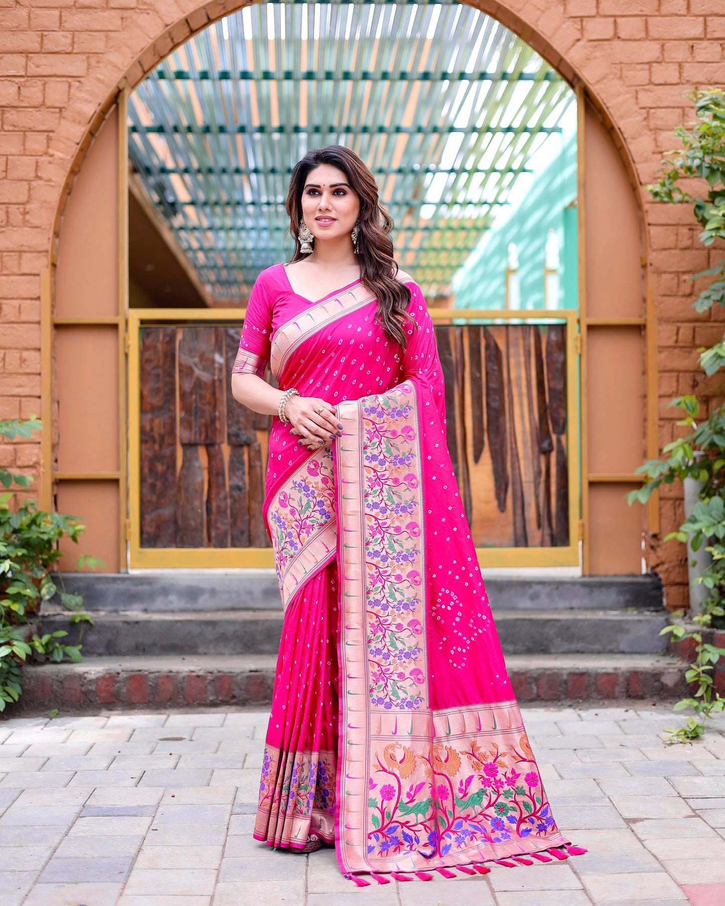 Charming Bandhej Paithani Pink Color Silk Saree