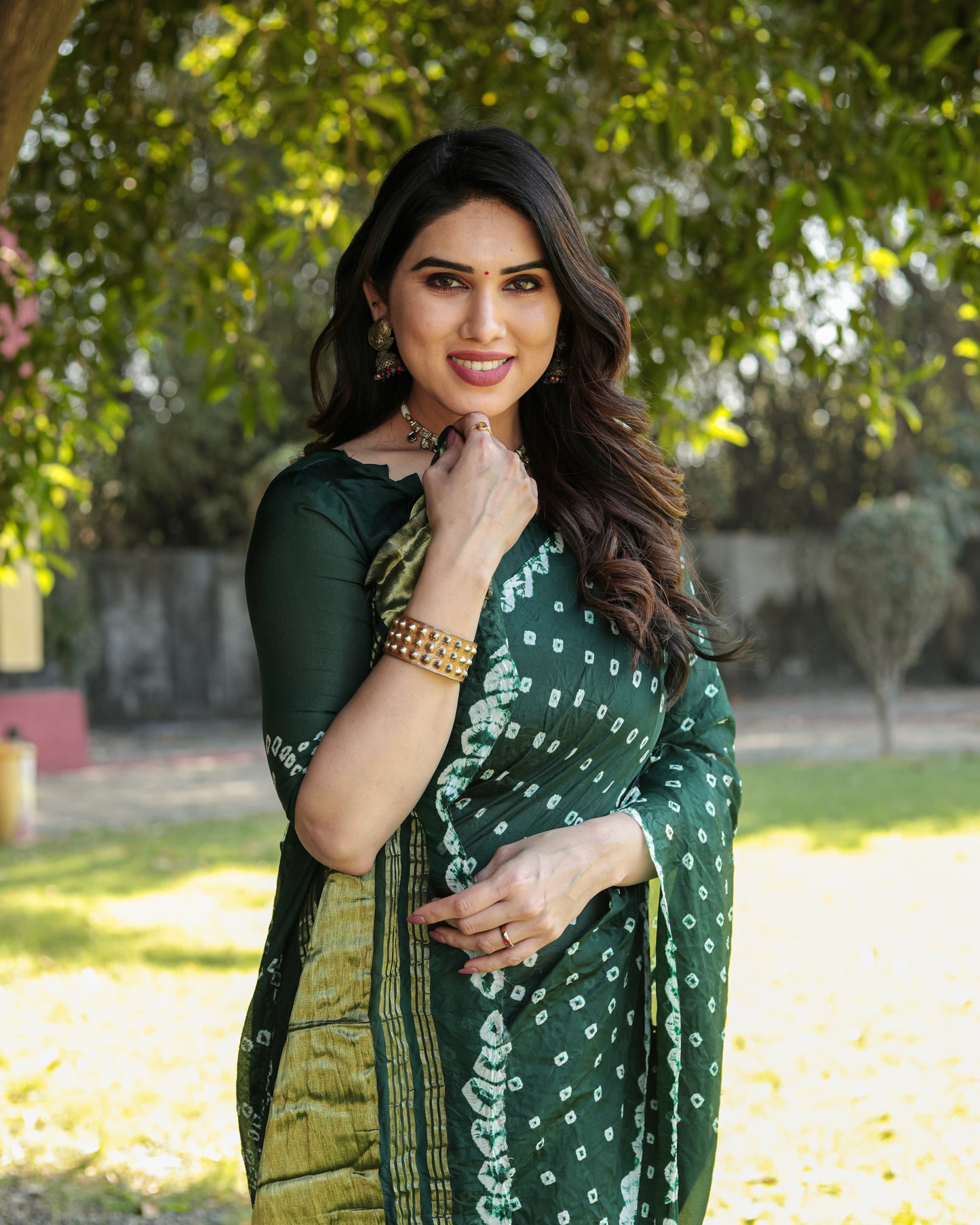 Gorgeous Pure Bandhej Green Color Silk Saree