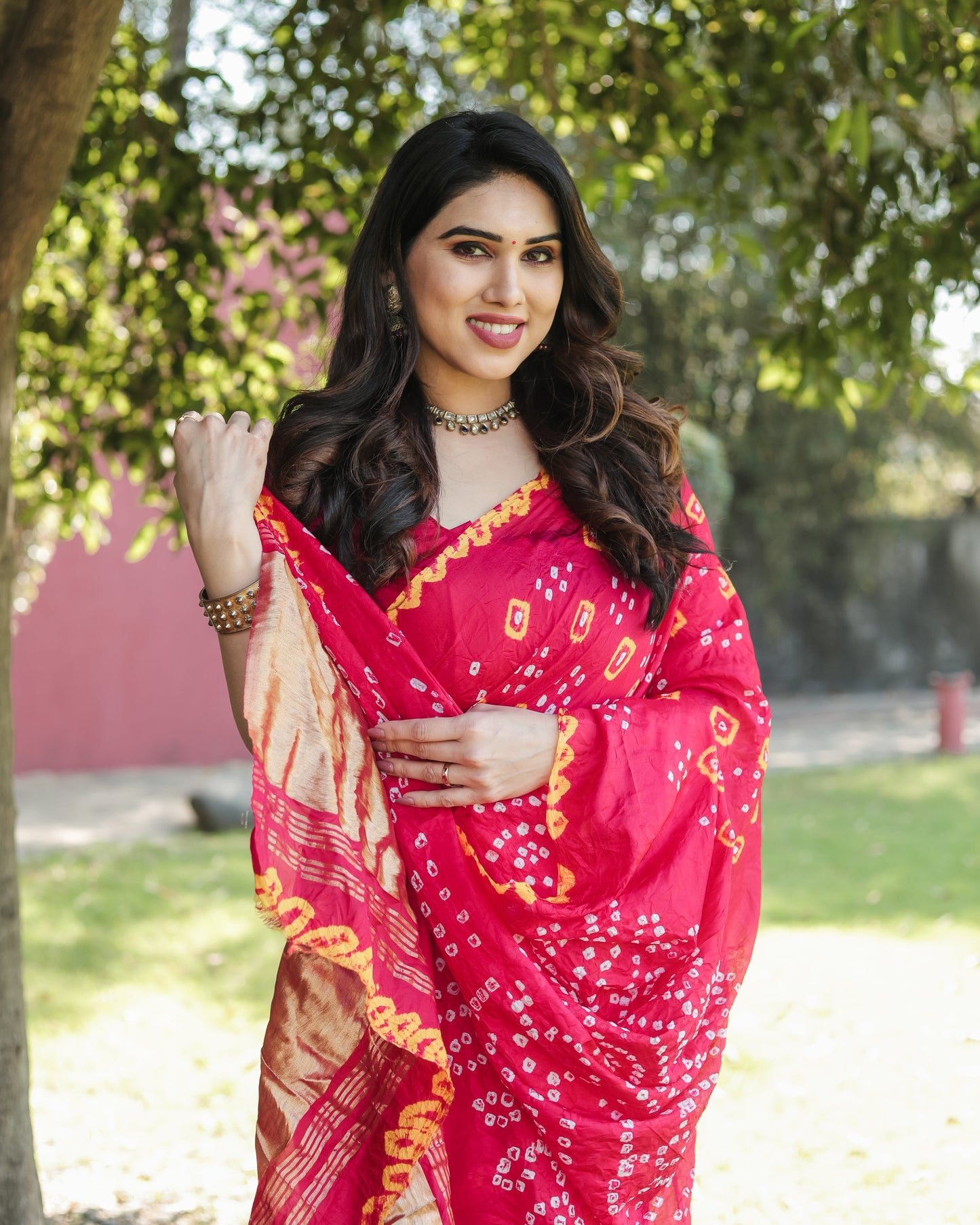 Luxuriant Bandhej Pink Color Silk Saree