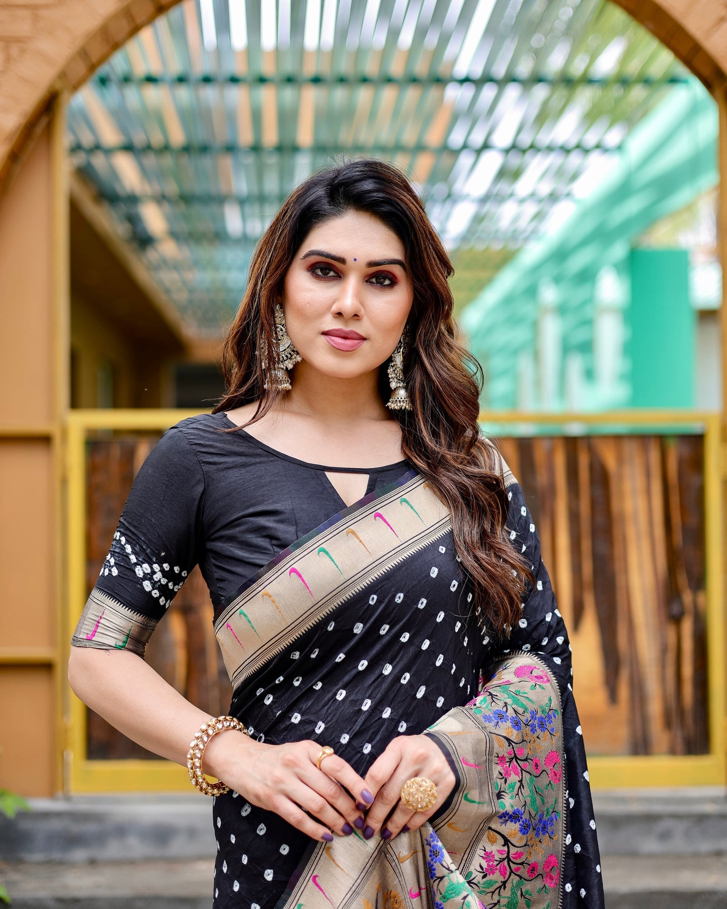 Charming Bandhej Paithani Black Color Silk Saree