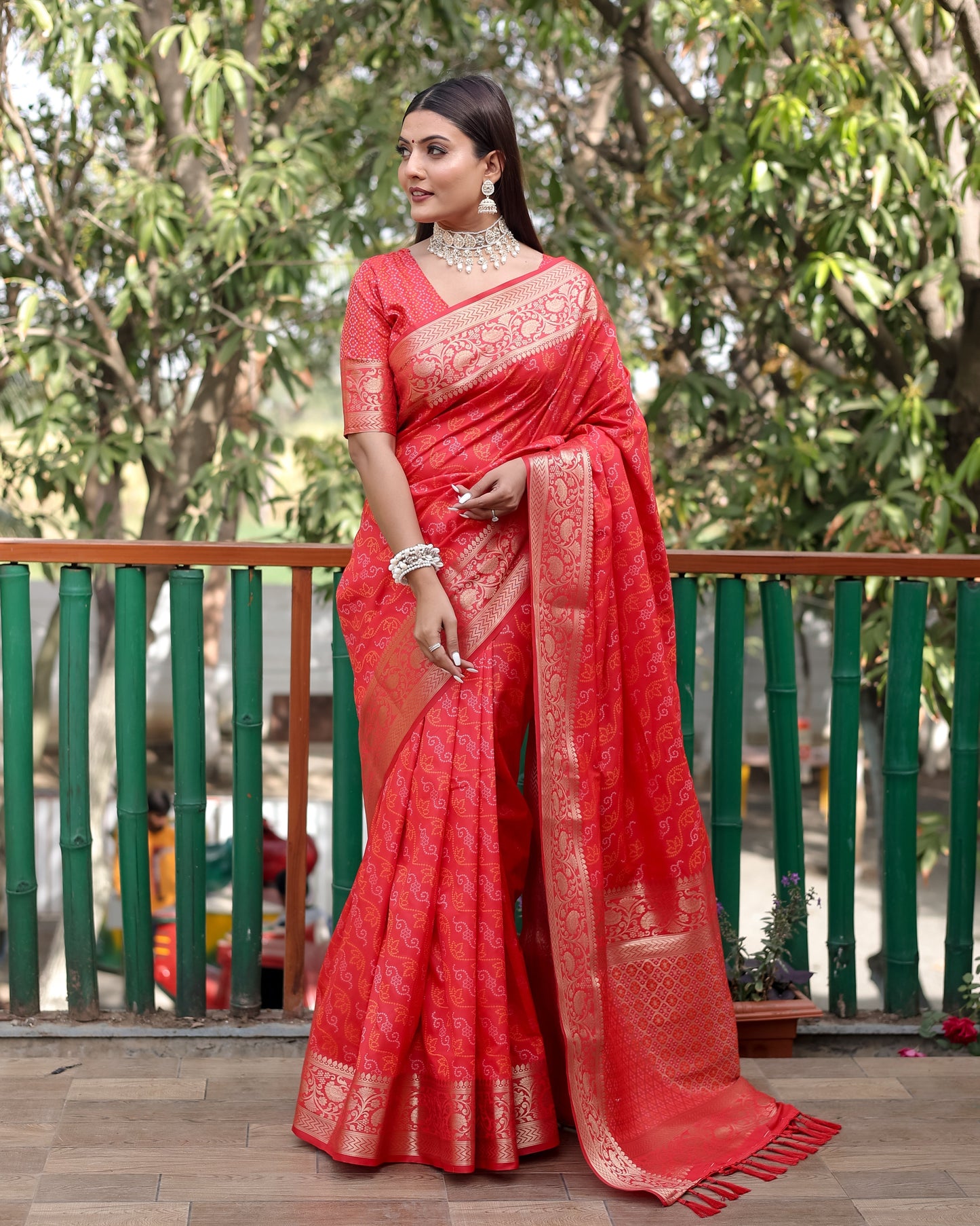 Shining Bandhej Patola Red Color Silk Sarees