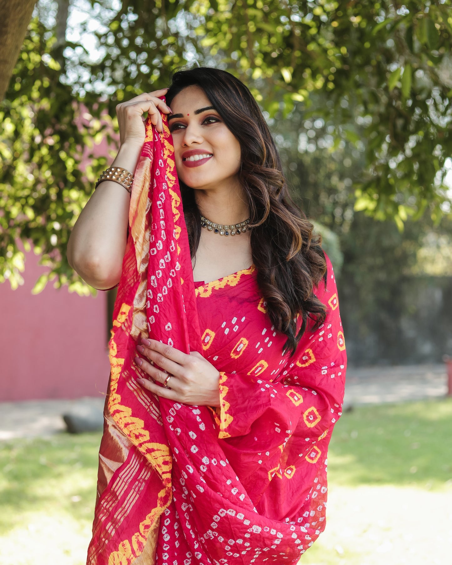 Luxuriant Bandhej Pink Color Silk Saree