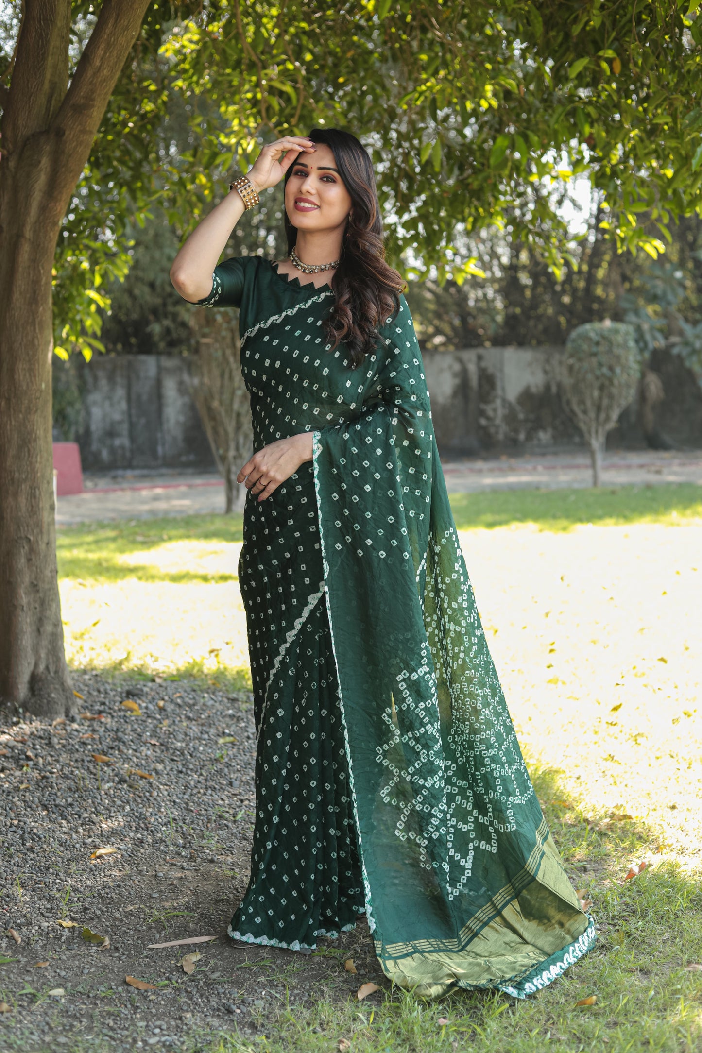 Gorgeous Pure Bandhej Green Color Silk Saree