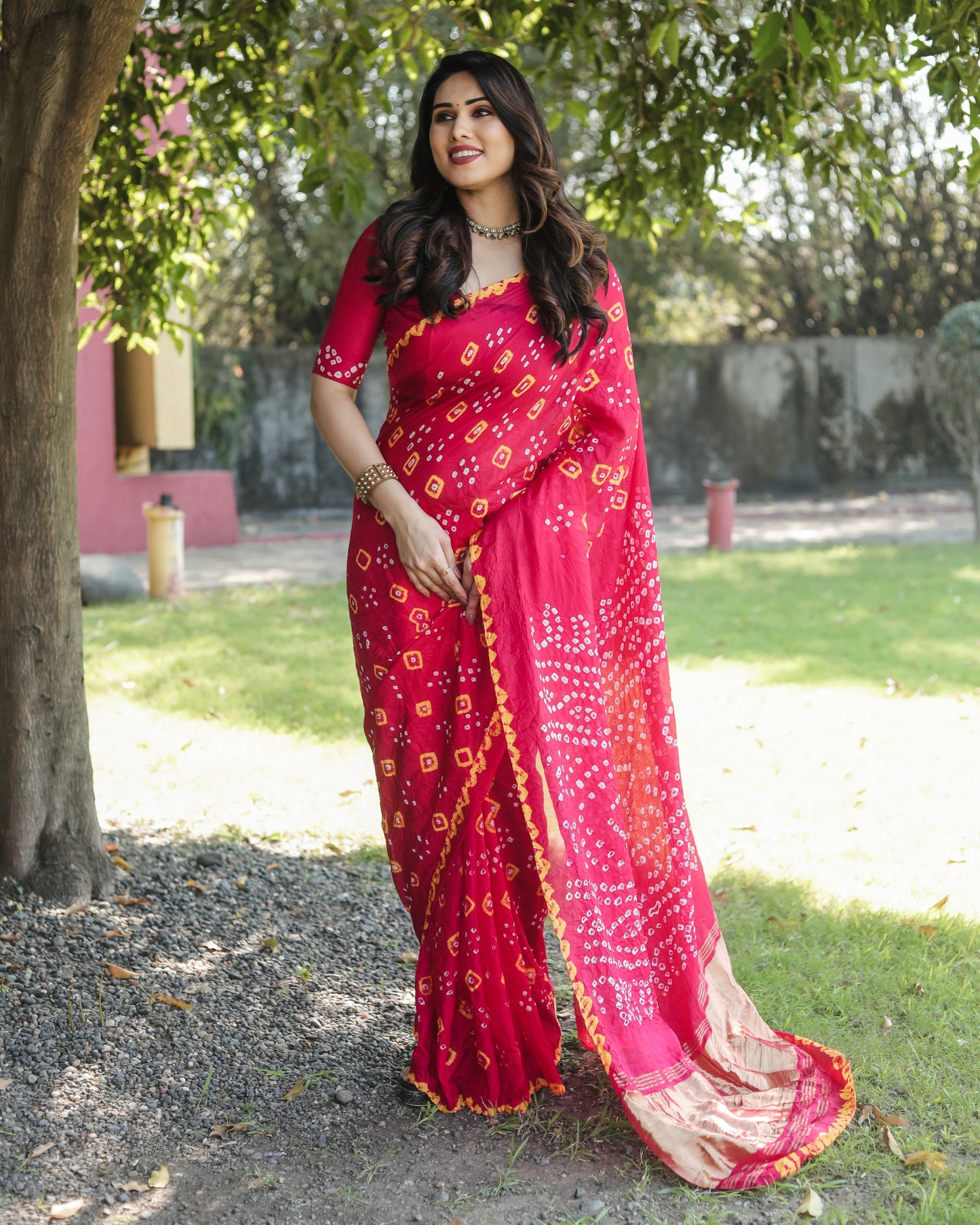 Luxuriant Bandhej Pink Color Silk Saree