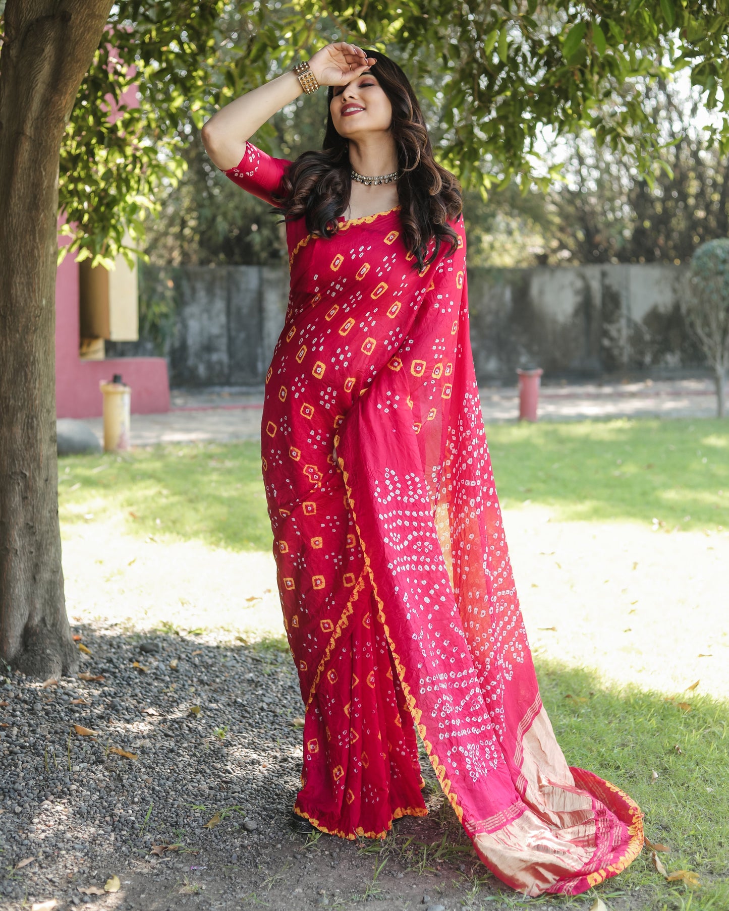 Luxuriant Bandhej Pink Color Silk Saree