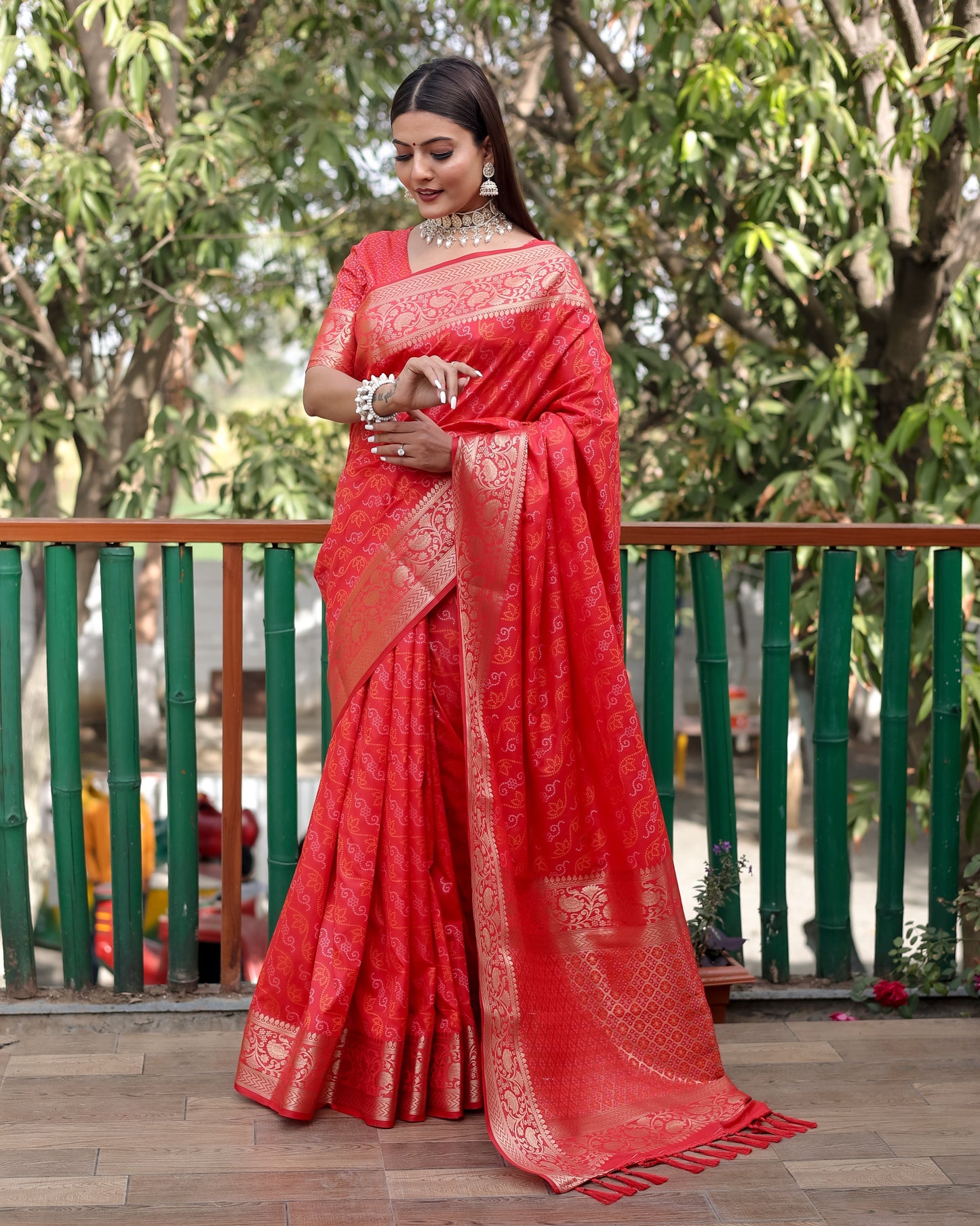 Shining Bandhej Patola Red Color Silk Sarees