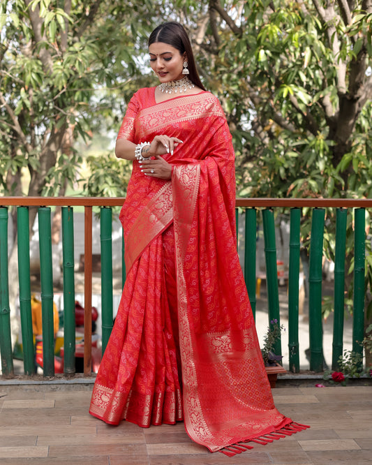 Shining Bandhej Patola Red Color Silk Sarees