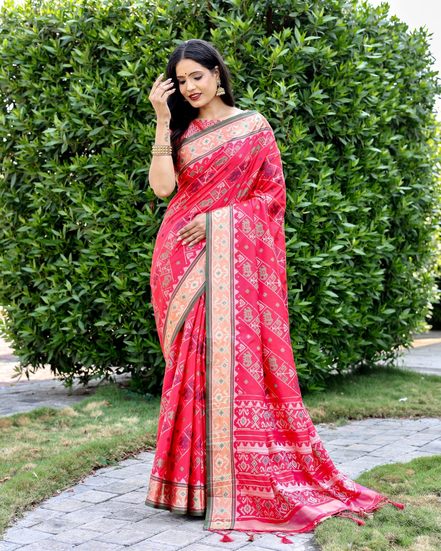 Designer Patola Silk Designed Pink Sarees