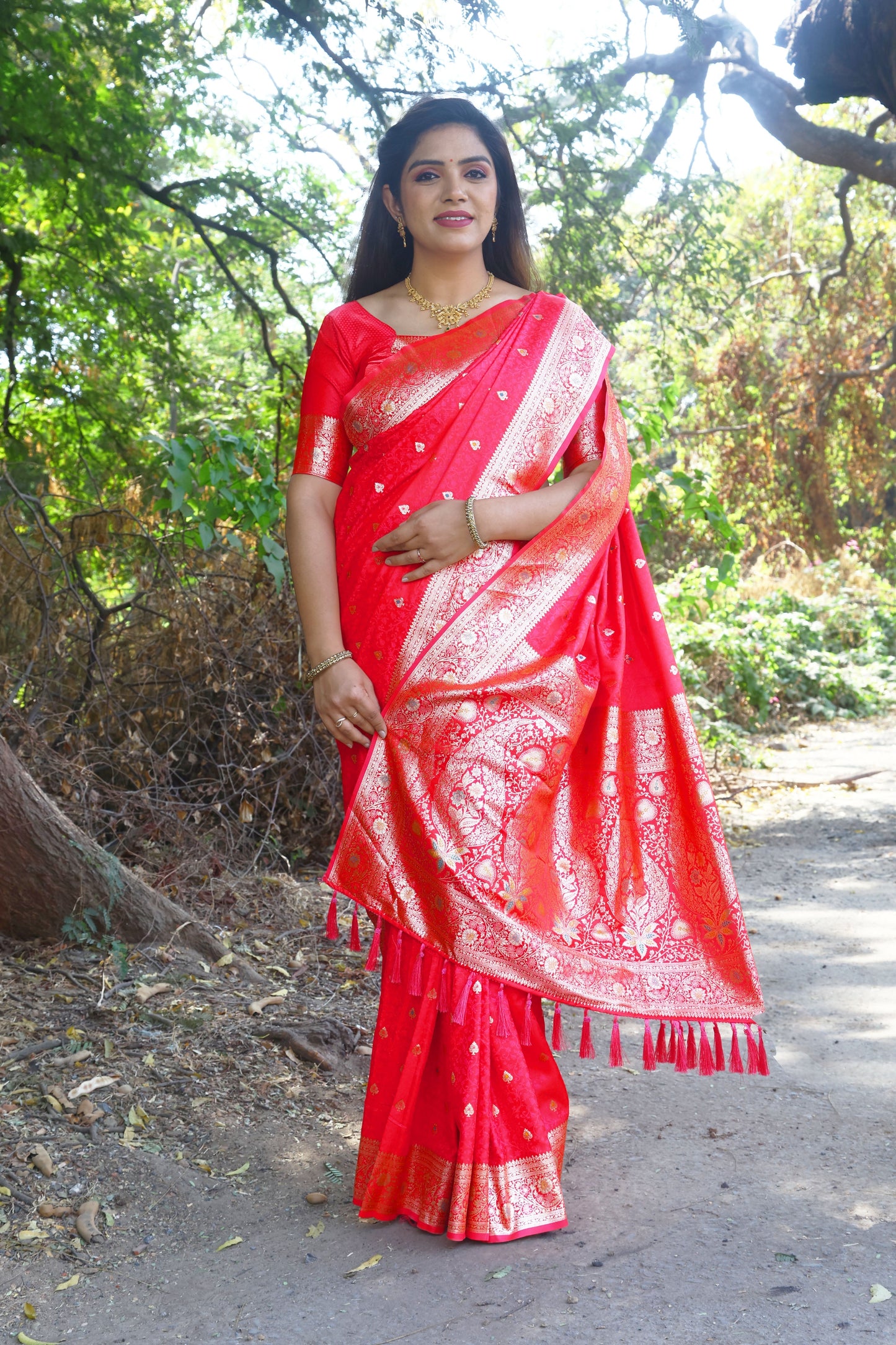 Beautiful Kanjivaram Soft Satin Red Silk Saree