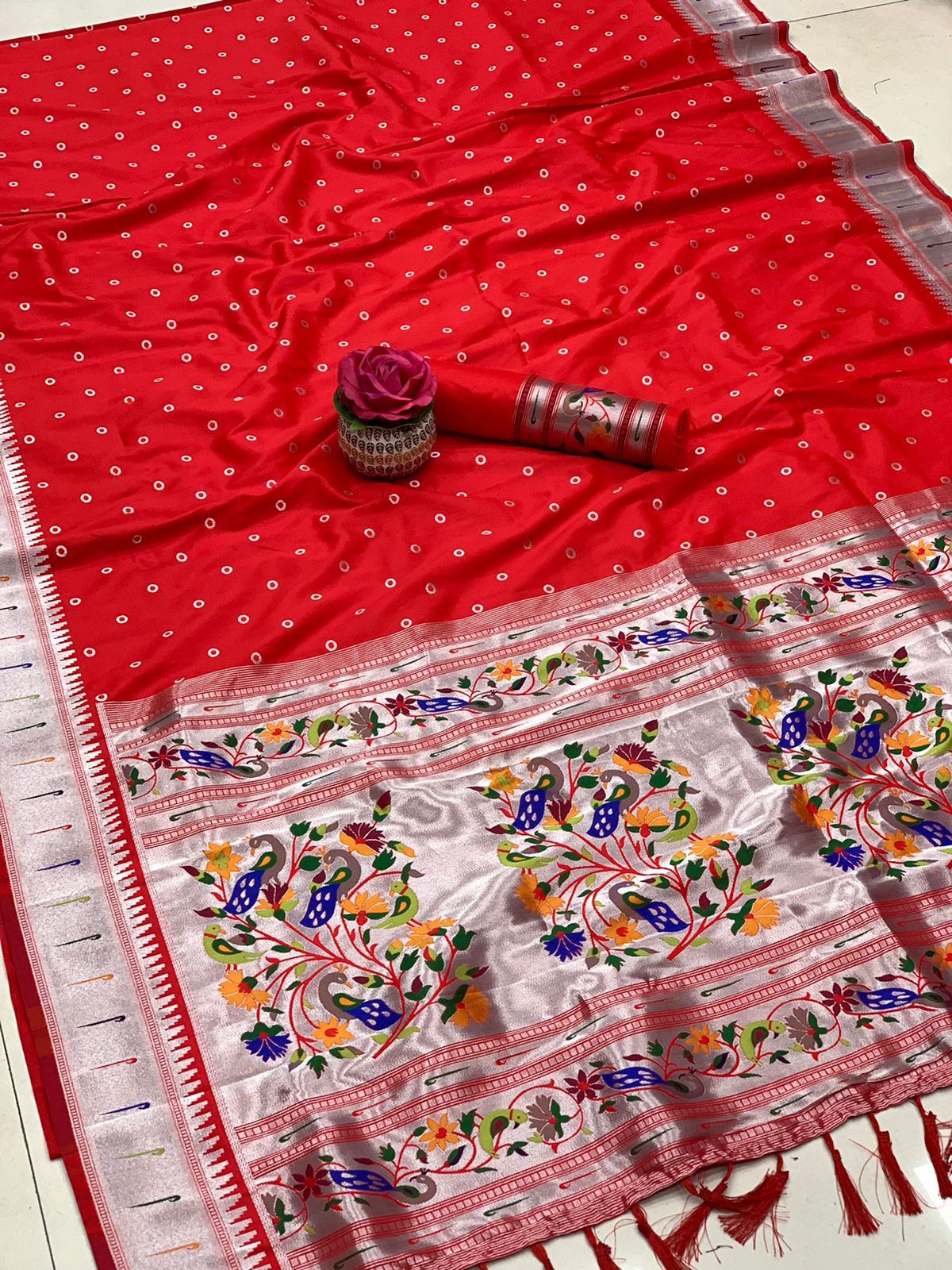 Precious Banarasi Paithani Red Color Soft Silk Saree