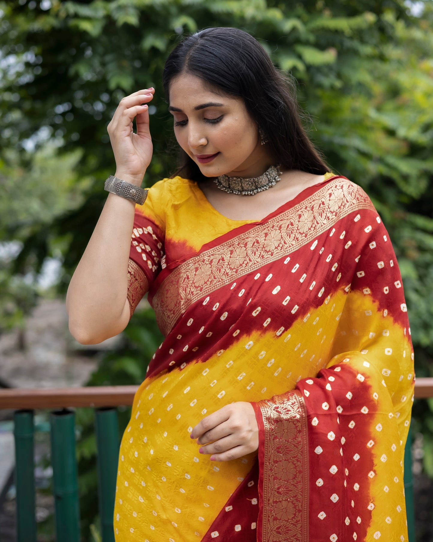 Stylish Bandhej Silk Bandhani Border yellow Color Saree