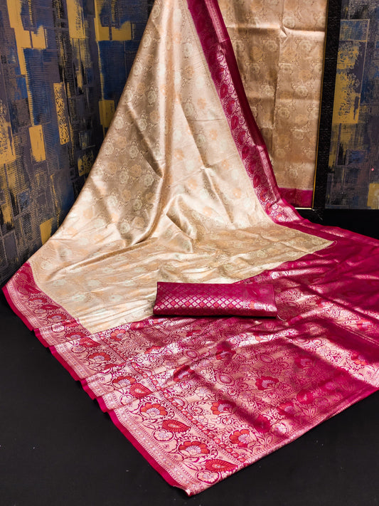 Gorgeous Kanjivaram Red & Cream Color Saree Silk Sarees