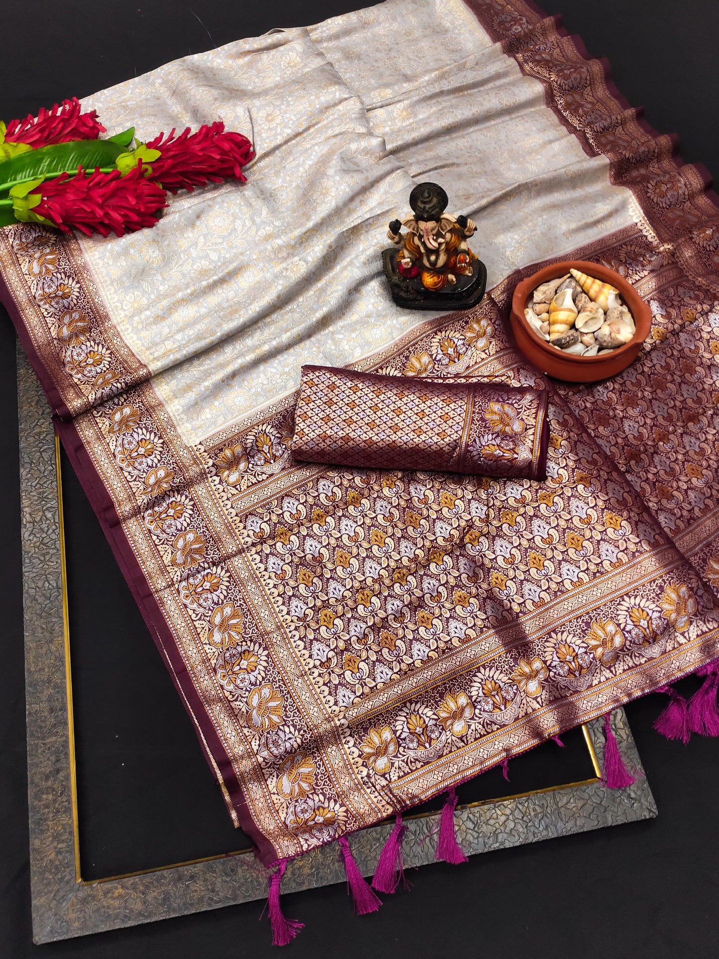 Lovely Kanjivaram Wine Color Soft Silk Saree