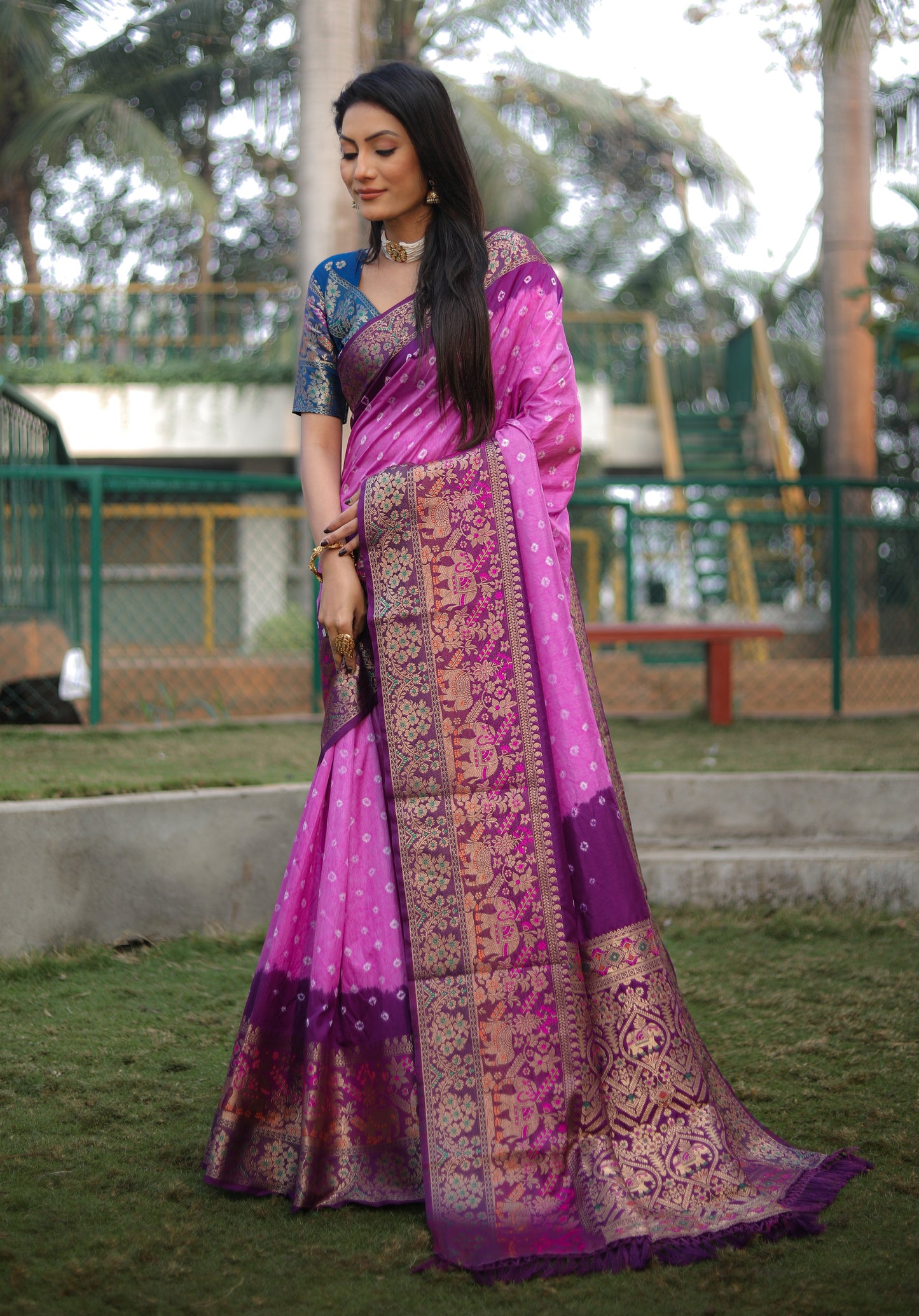 Fabulous Bandhej Kanjivaram Rani Pink Color Silk Saree