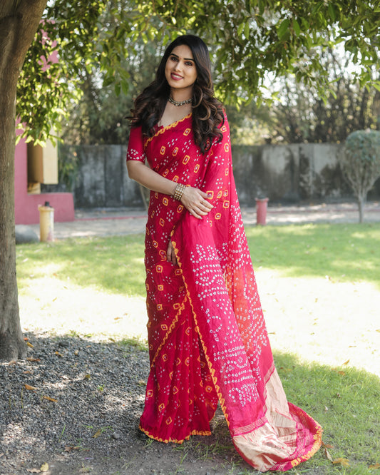 Luxuriant Bandhej Pink Color Silk Saree