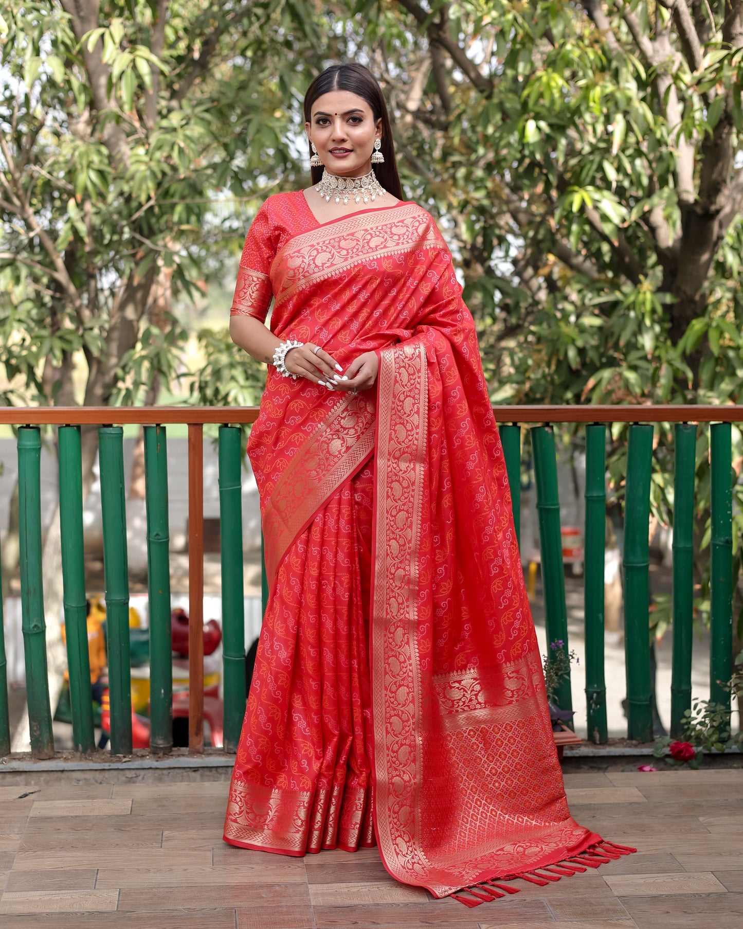 Shining Bandhej Patola Red Color Silk Sarees