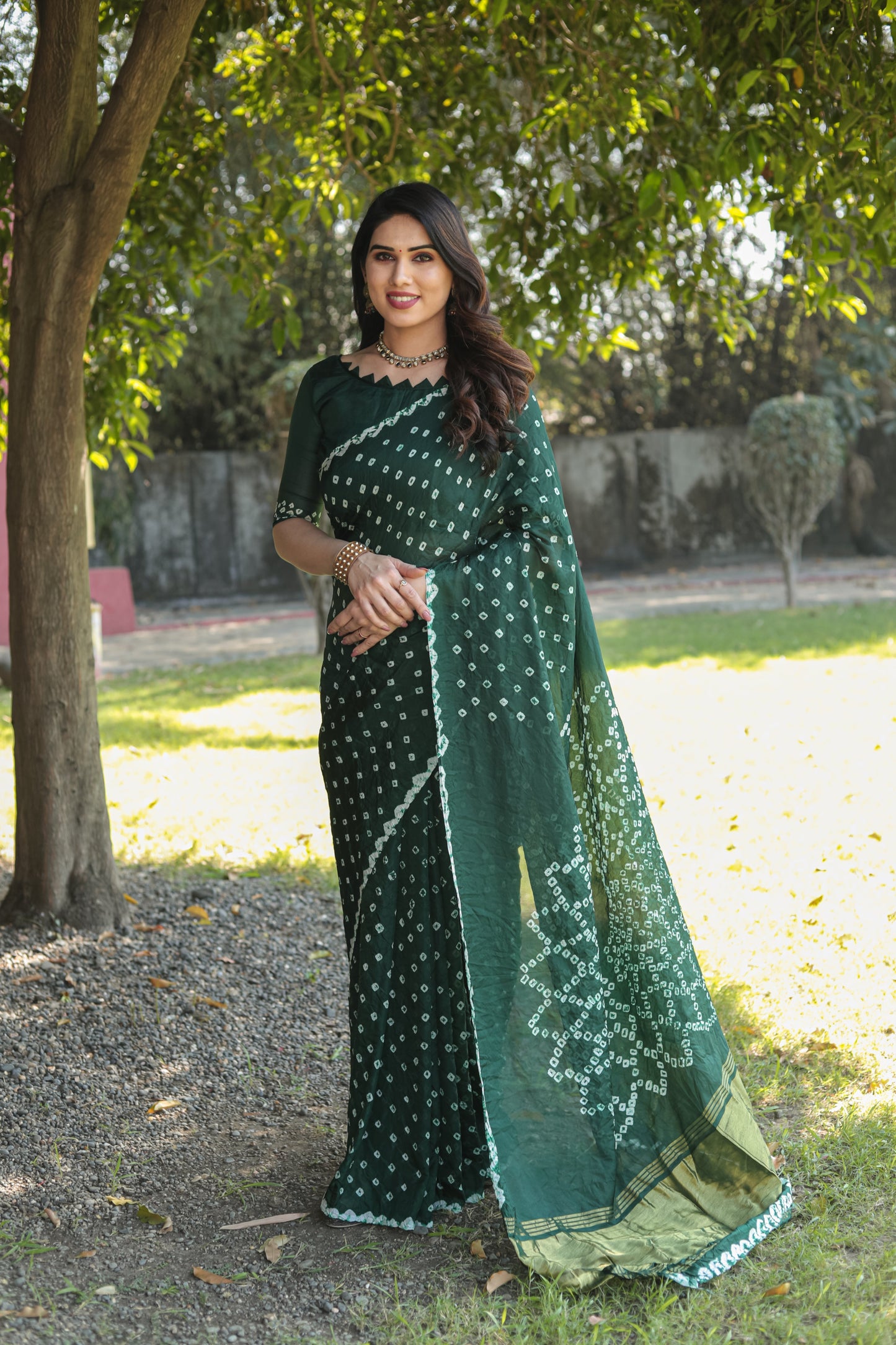 Gorgeous Pure Bandhej Green Color Silk Saree